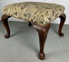 A GEORGIAN DESIGN FOOTSTOOL, with floral upholstery, 65cm w x 57cm d x 45cm h Used