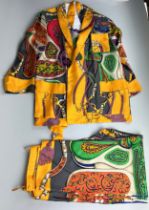 A RARE AND VERY FINE HERMES, PARIS SILK TWO PIECE LOUNGE SUIT,