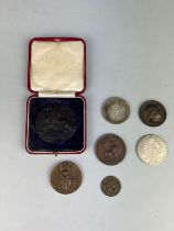 A COLLECTION OF COINS AND BRONZE MEDALS TO INCLUDE, Bronze or copper medal to commemorate the Battle