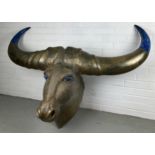 A LARGE BRONZE BUFFALO WITH LAPIS LAZULI HORNS