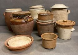 A selection of stoneware pots, possibly French