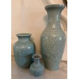 Three Chinese vases in a Celadon style