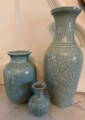 Three Chinese vases in a Celadon style