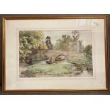 David O P M Harrison British: Watercolour River Brathay, Clappergate. Label Jays Fine Art Dealers