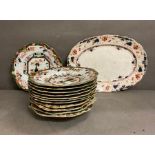 A set of twelve Masons antique English Imari chinoiserie plates and one serving plater
