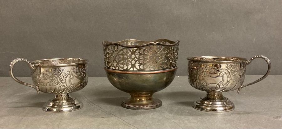 Two silver plated cups and a silver plate pierced bowl - Image 4 of 6