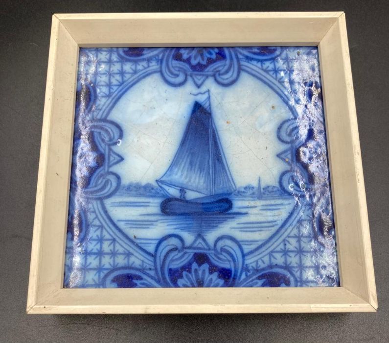 A framed antique Delft tile - Image 2 of 2