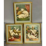 A set of three prints of cats at play