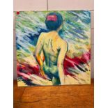 An unframed nude painting