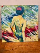 An unframed nude painting