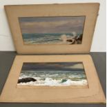 Two unframed watercolours both seascapes one signed Pegli 1889 the other by and unknown artist.