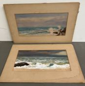 Two unframed watercolours both seascapes one signed Pegli 1889 the other by and unknown artist.