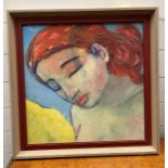 A framed portrait of a girl with red hair, unknown artist (Sq60cm)