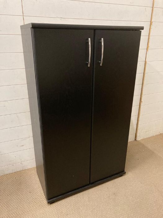 A black painted wooden two shelf cabinet AF (H130cm W76cm D39cm)