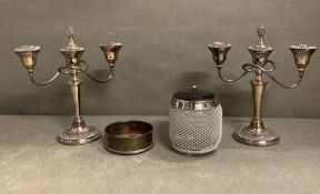 A selection of silver plate and white metal items to include candle Arber with bottle coaster and an