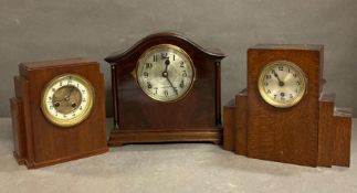 Three cased mantel clocks, two being eight day