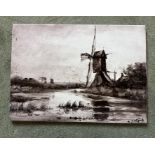 Rozenburn tile of a windmill scene (35cm x 25.5cm)