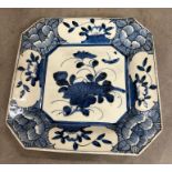 A Japanese porcelain blue and white plate in octagonal form.