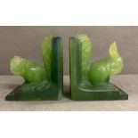 A pair of A Walter glass squirrel bookends signed. (AF)