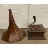 A vintage gramophone with wooden trumpet