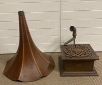 A vintage gramophone with wooden trumpet