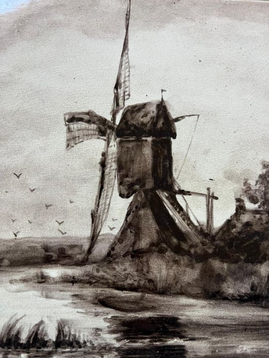 Rozenburn tile of a windmill scene (35cm x 25.5cm) - Image 2 of 3