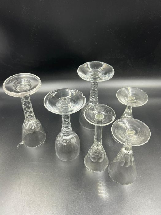 Six wine glasses with cup bowls and facet stems (Five have chips to base) - Image 6 of 6