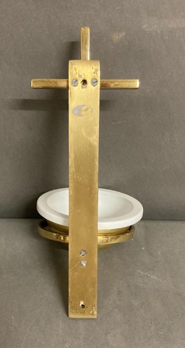 A bronze holy water font bowl with liner