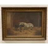 An oil on canvas of a horse and a donkey