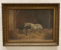 An oil on canvas of a horse and a donkey