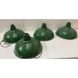 Four medium green enamel Thorlux shades (H23cm Dia41cm)