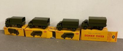 Four Dinky diecast Military vehicles, boxed 3x621 3-Ton Army wagon and a 623 Army Covered wagon