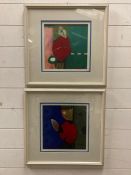 Two oil on paper modernist paintings, signed bottom right (48cm x 48cm)
