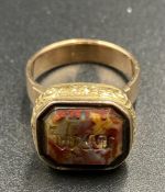 An untested gold ring with raised stone, probably an adapted seal. (Size L)