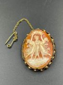A 9ct gold cameo brooch with safety chain