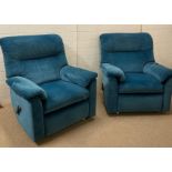 A pair of blue upholstered Parker Knoll reclining arm chairs