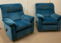 A pair of blue upholstered Parker Knoll reclining arm chairs