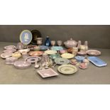 A large volume of Wedgwood Jasperware items, various shapes, styles and colours