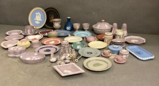 A large volume of Wedgwood Jasperware items, various shapes, styles and colours