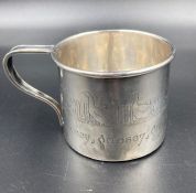 An American Sterling silver child's beaker R Wallace and Sons bearing engraved geese and the