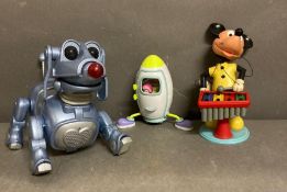 A selection of three children's toys to include a vintage Mikey Mouse puppet