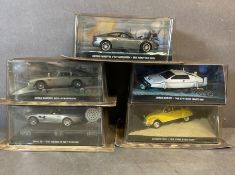 A selection of five Diecast model cars from The James Bond series