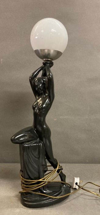 A black painted ceramic Art Deco style table lamp - Image 6 of 8