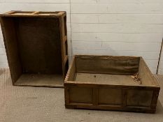 Two wooden and canvas reclaimed shipping crates (H32cm W91cm D68cm)