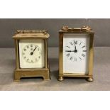 Two brass cased carriage clocks, one enamel face Waterbury and Co