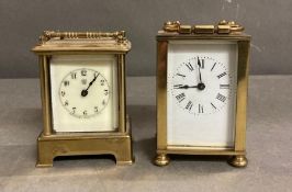Two brass cased carriage clocks, one enamel face Waterbury and Co
