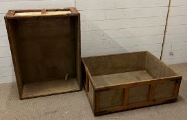 Two wooden and canvas reclaimed shipping crates (H32cm W91cm D68cm)