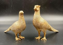 Two decorative white metal pheasants (H11cm)