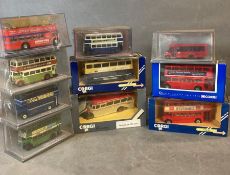 A selection of ten model buses to include double decker, sightseeing tour and a Bedford type OB