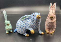 A selection of three Herend of Hungary ceramic Rabbits